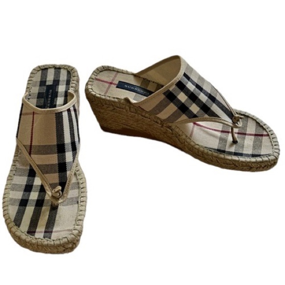 Burberry Shlamia Nova Check Thong Wedge Sandals